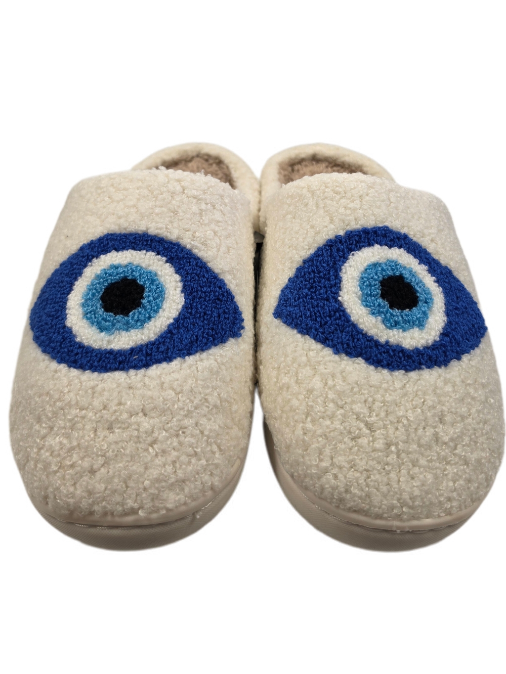 Step up your lounge game with these cozy Evil Eye Sherpa Slippers! 🧿✨